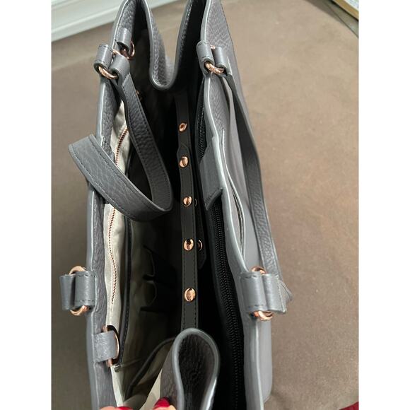 Dagne Dover Allyn Tote Bag Pebbled Gray Leather Travel Satchel - Picture 10 of 16